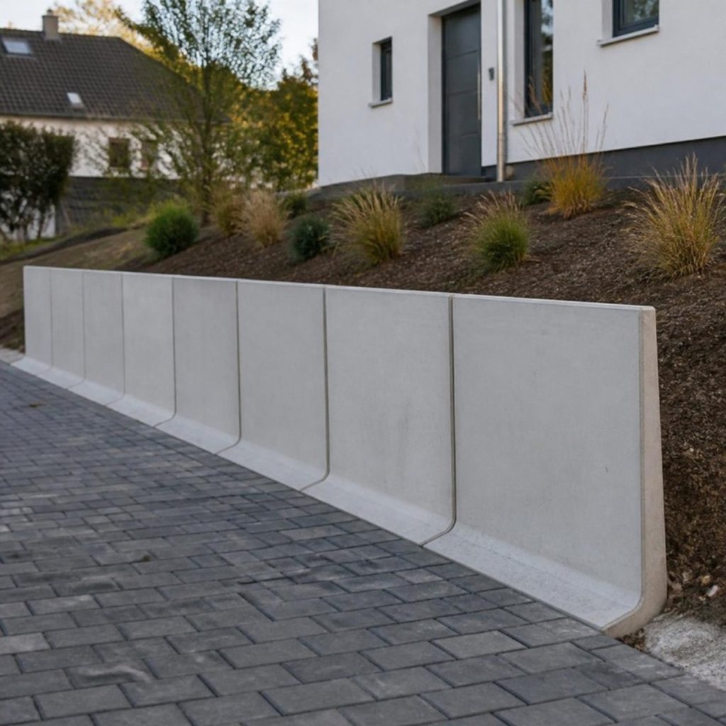 L-Steine aus Beton als Hangbefestigung an einer Einfahrt